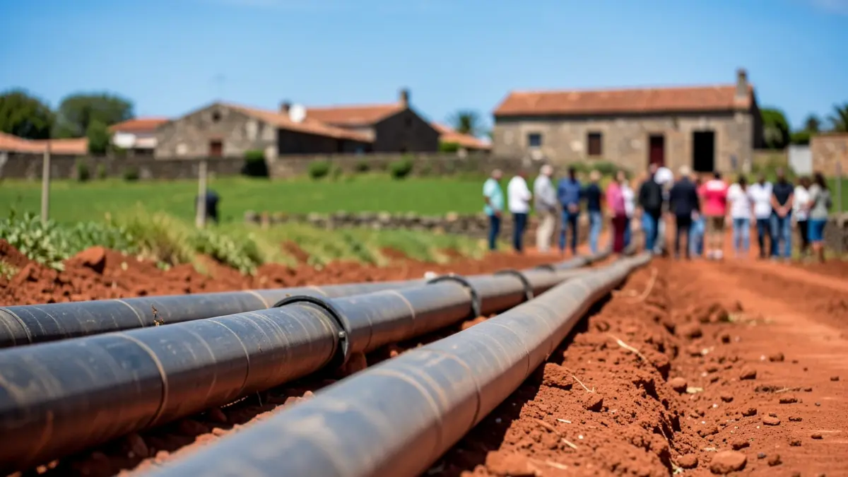 Generic image of irrigation pipes being installed on a rural road in Canarias.