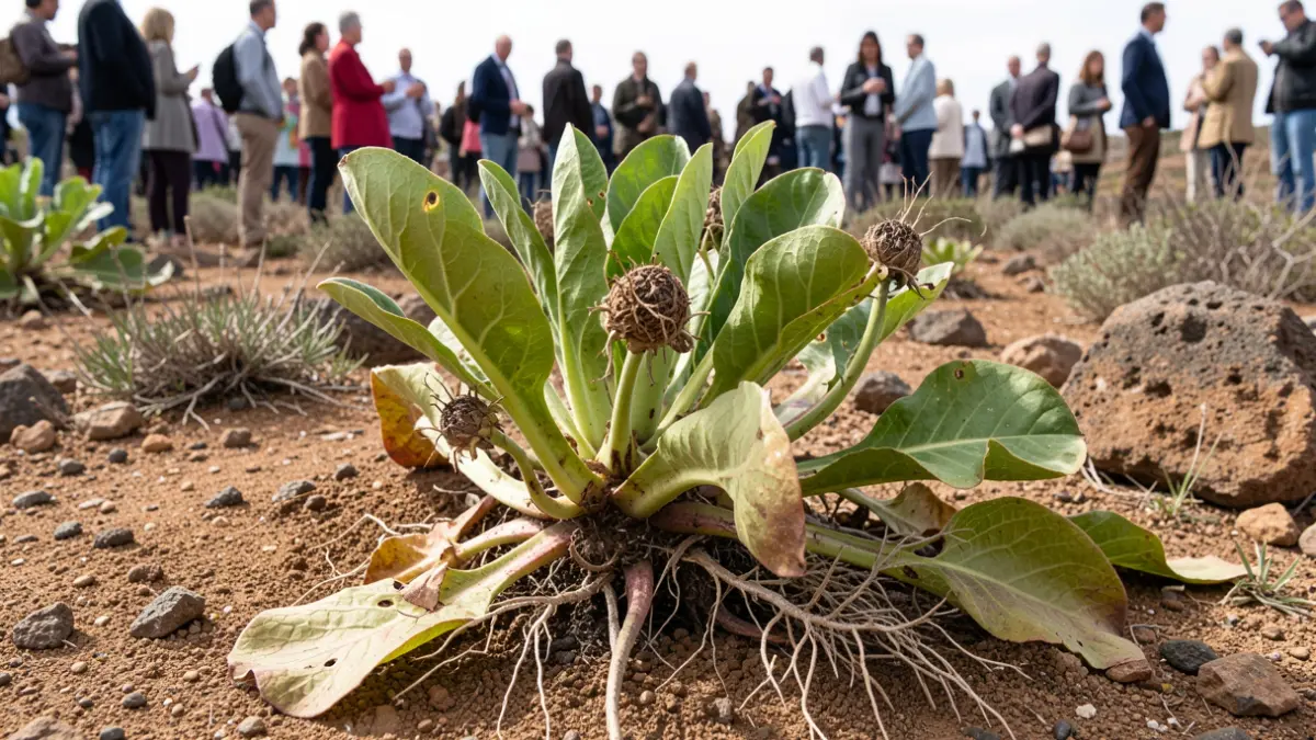 Imagen genérica de una planta invasora siendo eliminada en un terreno árido de Fuerteventura.