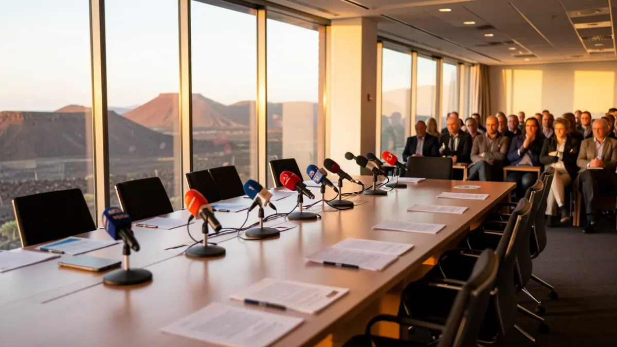 Sala de conferencias en Fuerteventura con vistas al paisaje volcánico.