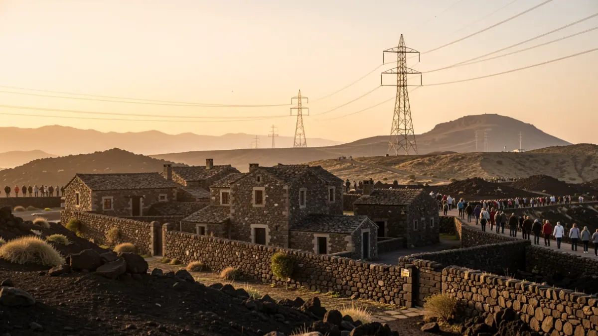 Imagen genérica de una línea eléctrica en un paisaje volcánico de Canarias.
