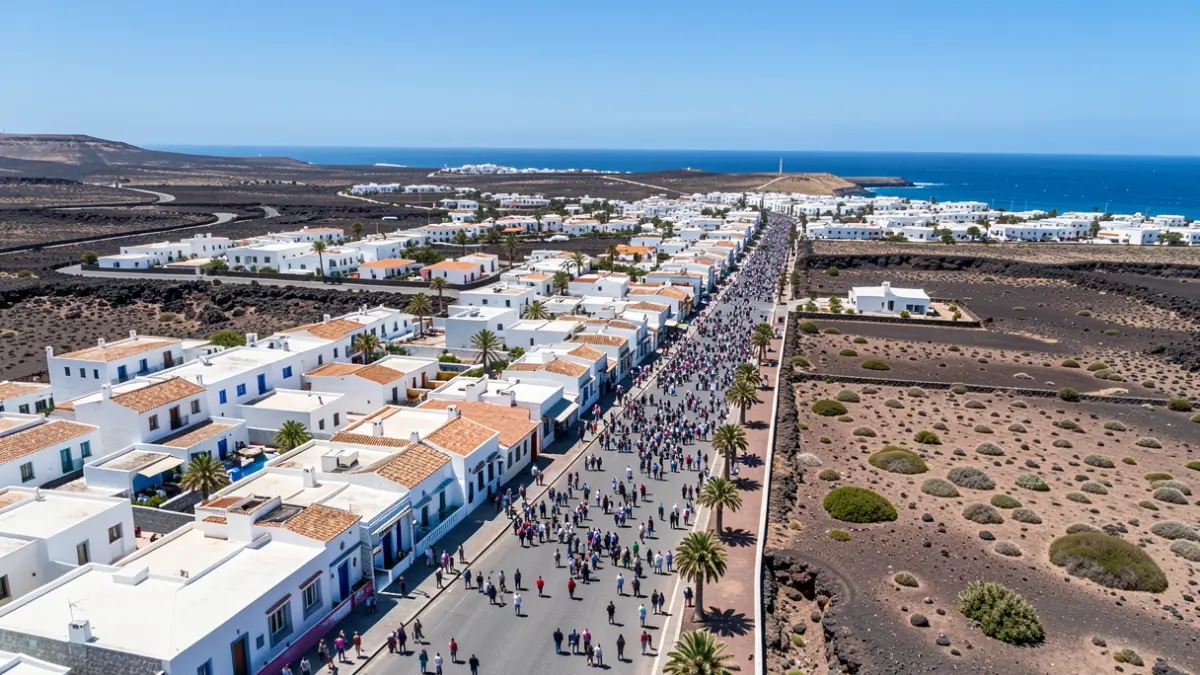 Generic image of the Fuerteventura coast with traditional architecture and volcanic landscape.