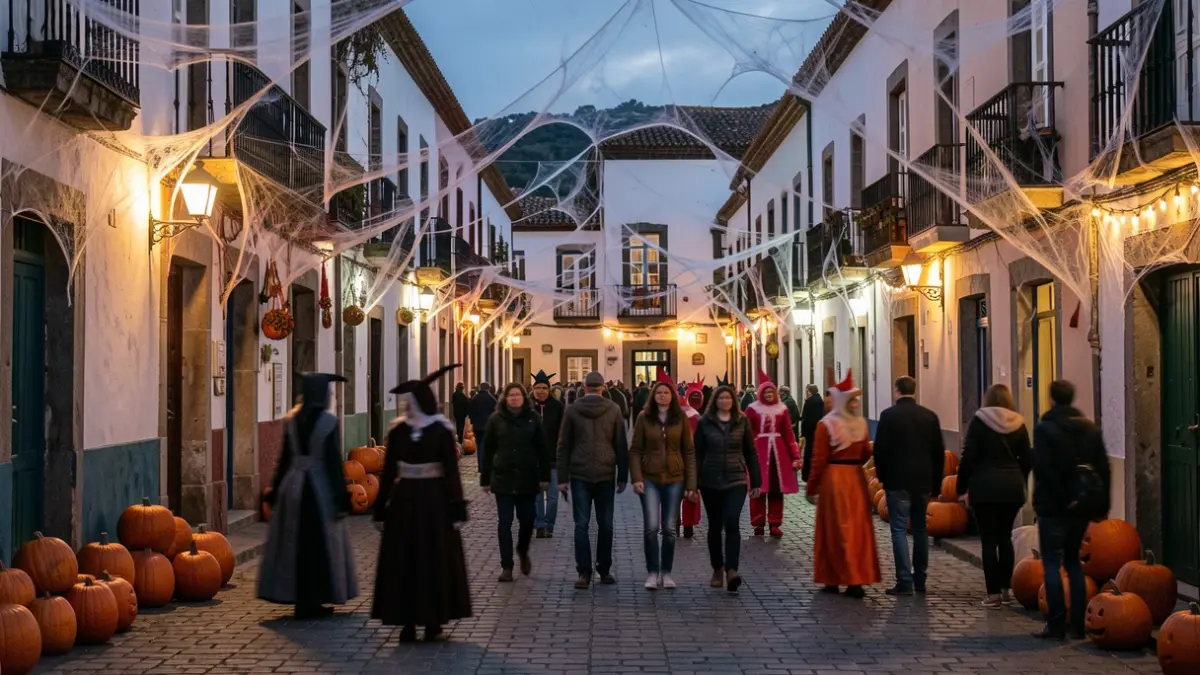 Generic image: with spooky decorations and costumed people in the background.