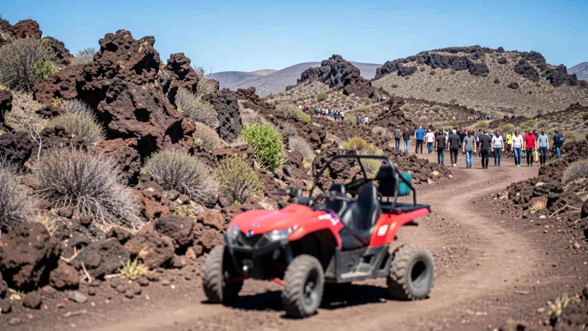 Imagen genérica de un vehículo todoterreno aparcado en un camino de tierra en un paisaje volcánico de Canarias.