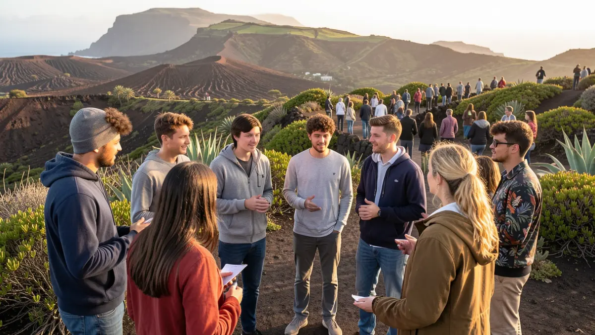 Imagen genérica de un grupo de jóvenes en un entorno natural de las Islas Canarias, participando en un encuentro.