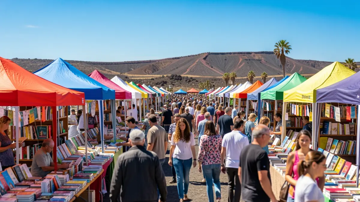 Generic image: with colorful tents and people browsing shelves.
