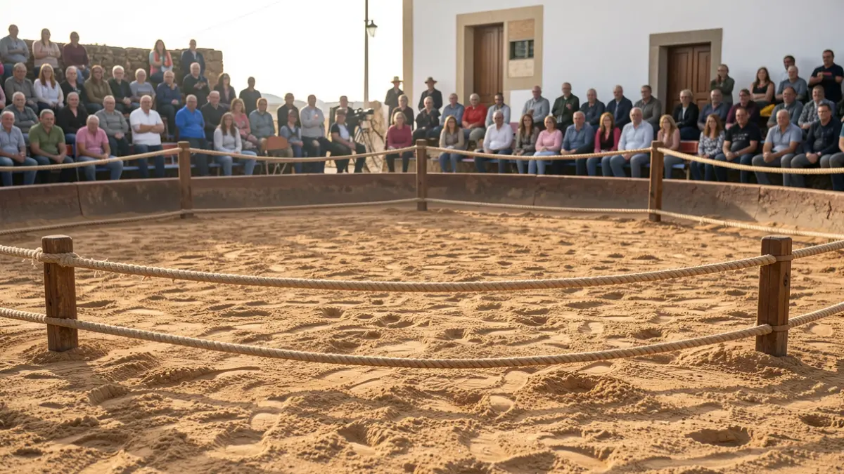 Generic image of an empty Canarian wrestling ring at dawn.