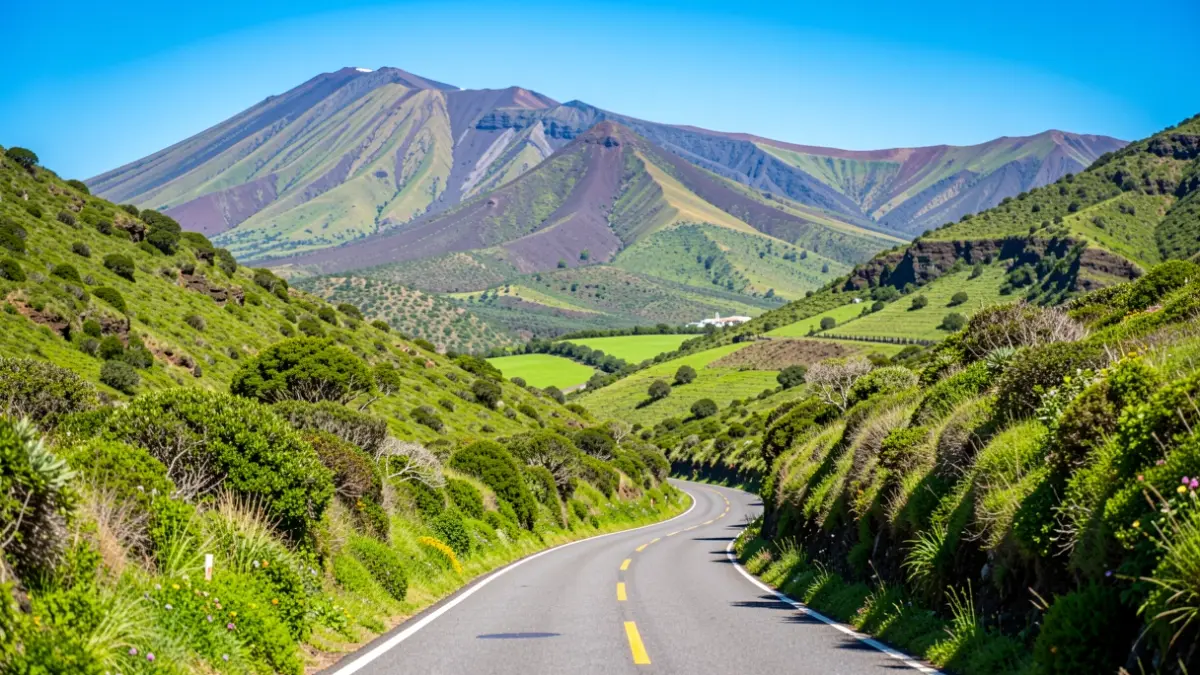 Cycling route in La Gomera with volcanic and green landscapes.