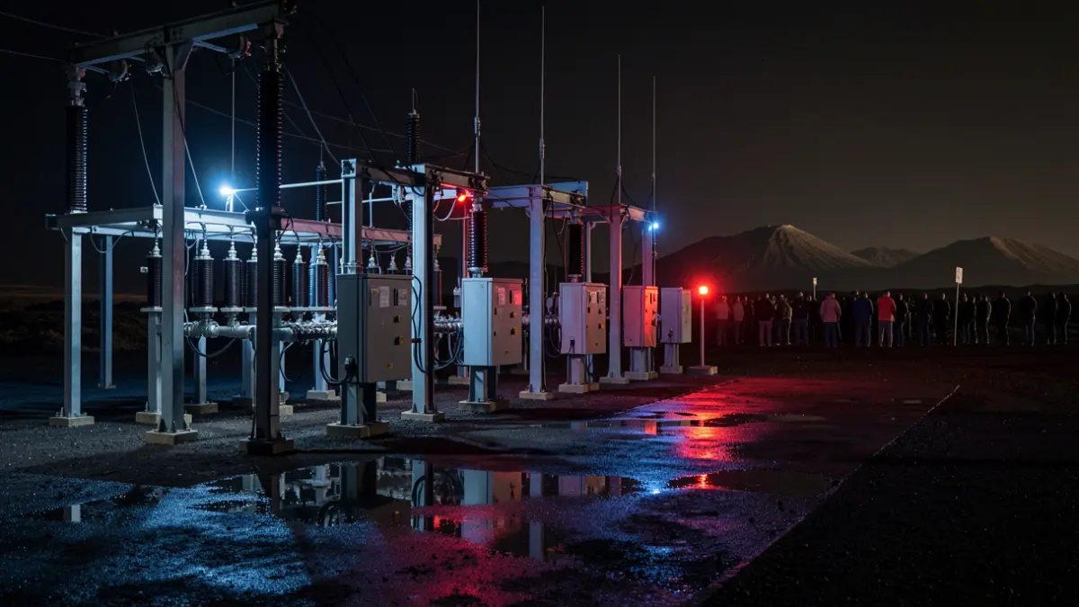 Imagen genérica de una subestación eléctrica oscura en Lanzarote durante una emergencia.