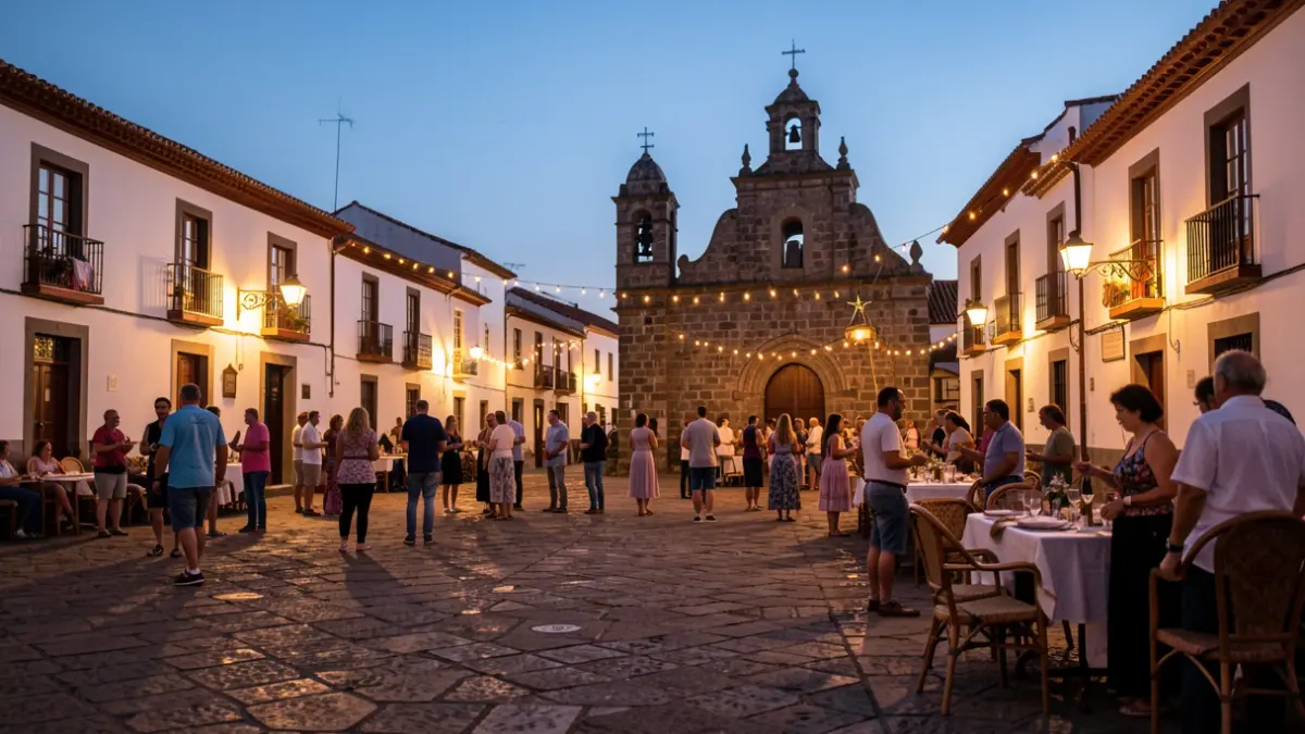 Plaza de la Ermita in El Rosario during the patron saint festivities at dusk.