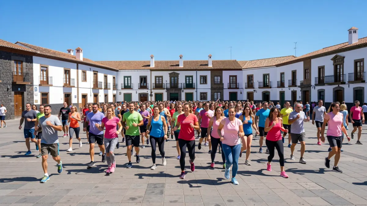 Participants in the 'The challenge is you – Activate La Guancha' initiative exercising outdoors.