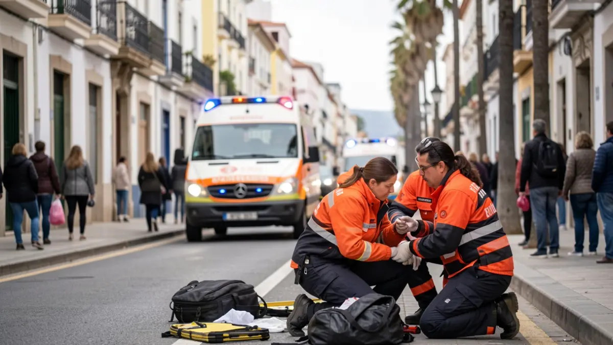 Generic image of an ambulance attending to a person on a street in Santa Cruz de Tenerife.