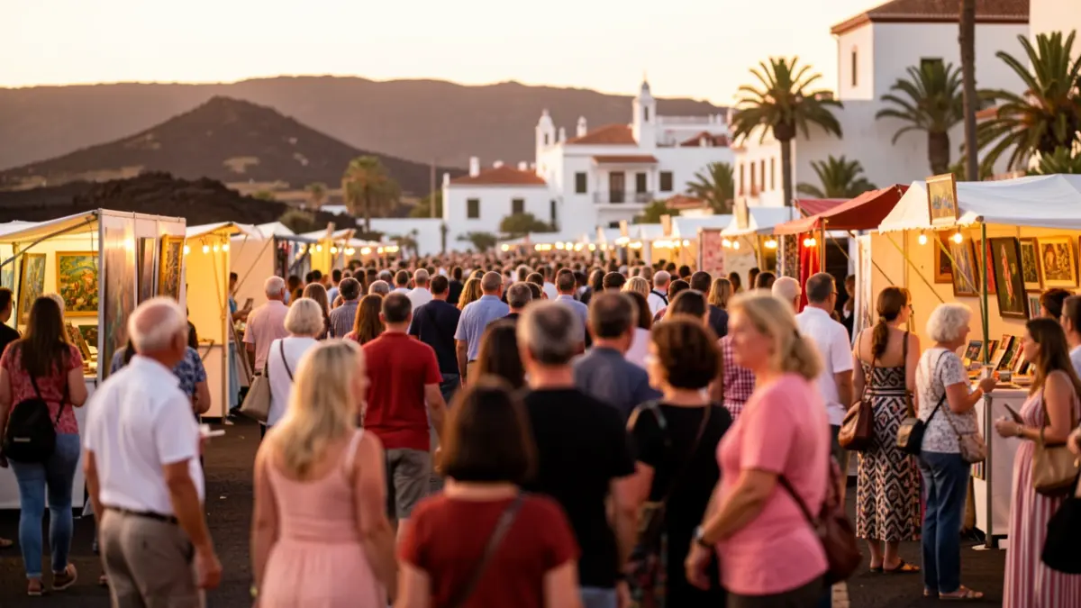 Imagen genérica de un festival cultural en Lanzarote con elementos de literatura, música y artes visuales.