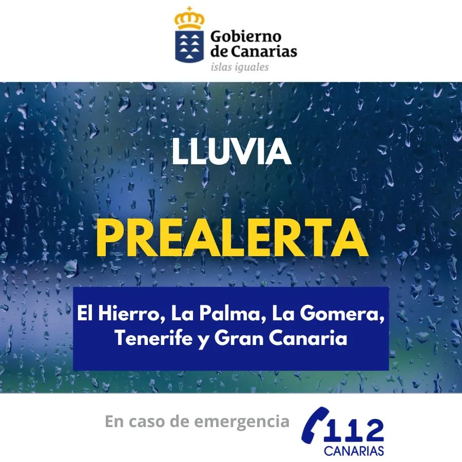 Prealerta Lluvias El Hierro, La Palma, La Gomera, Tenerife y Gran Canaria