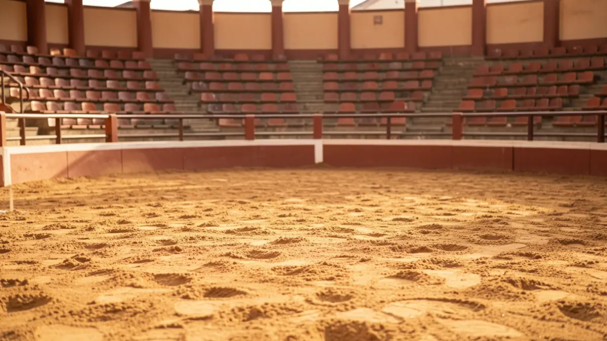 Imagen genérica de un terrero de lucha canaria vacío, con arena y gradas al fondo.