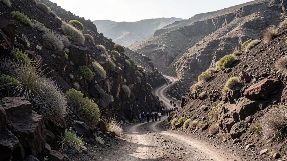 Imagen genérica de un paisaje volcánico de Canarias con un camino de tierra de difícil acceso.