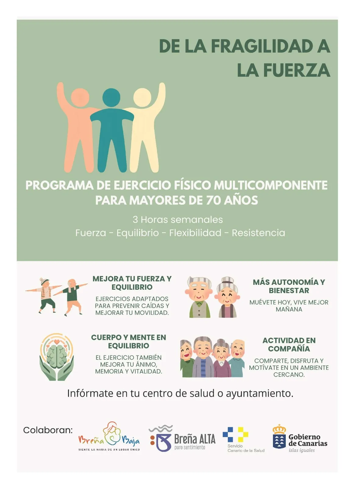 Salud de La Palma extiende programa de ejercicio para mayores de 70 años a Breña Alta
