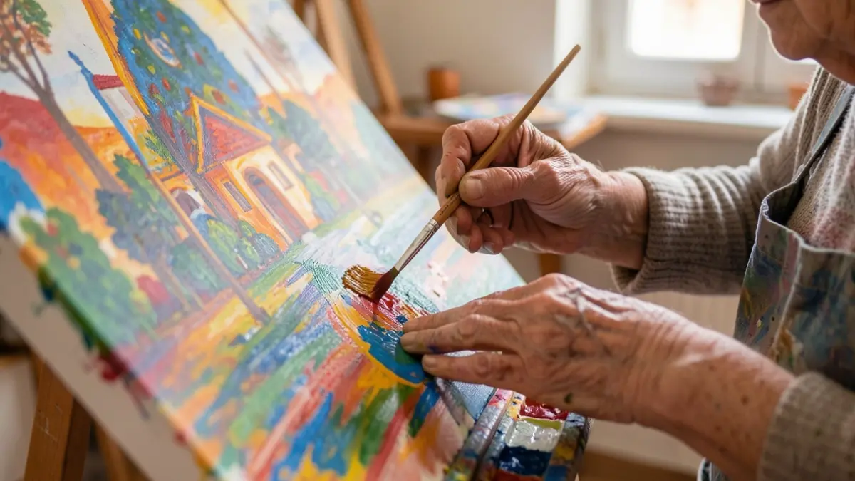 Elderly hands painting in a municipal workshop in San Sebastián de La Gomera.