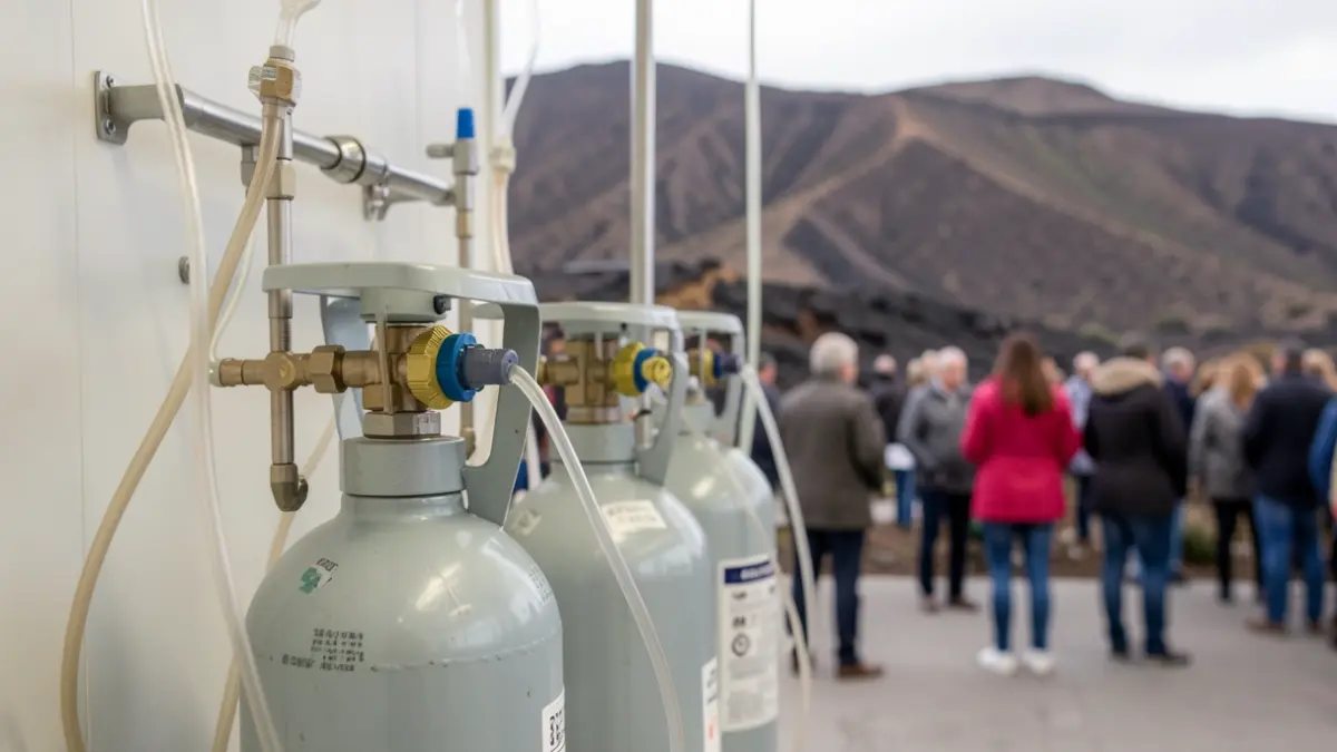 Generic image of medical gas cylinders and tubing in a hospital setting.