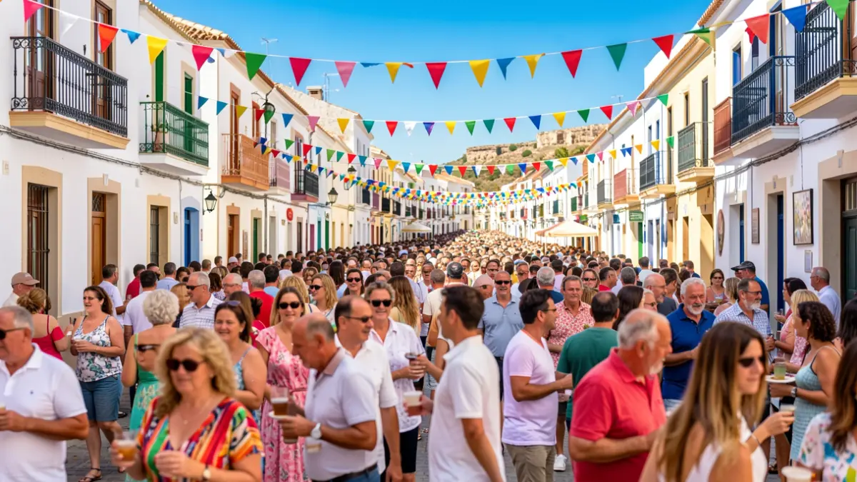 Imagen genérica de una calle de un pueblo canario durante una fiesta local, con gente y arquitectura tradicional.