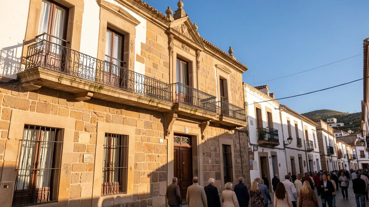 Imagen genérica de la fachada de un ayuntamiento de Canarias con balcón y barandillas de hierro, luz de tarde.