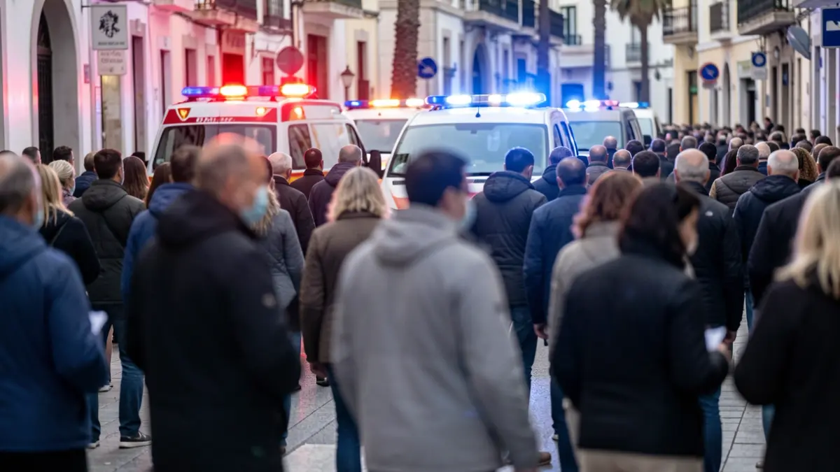 Imagen genérica de una protesta en el sector sanitario con luces de emergencia borrosas.