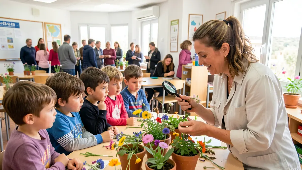 Children in El Hierro learning about pollination in an educational workshop.