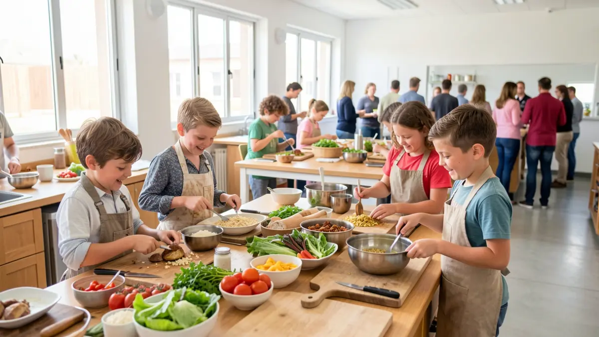 Children participating in a cooking workshop with local ingredients in the Canary Islands.