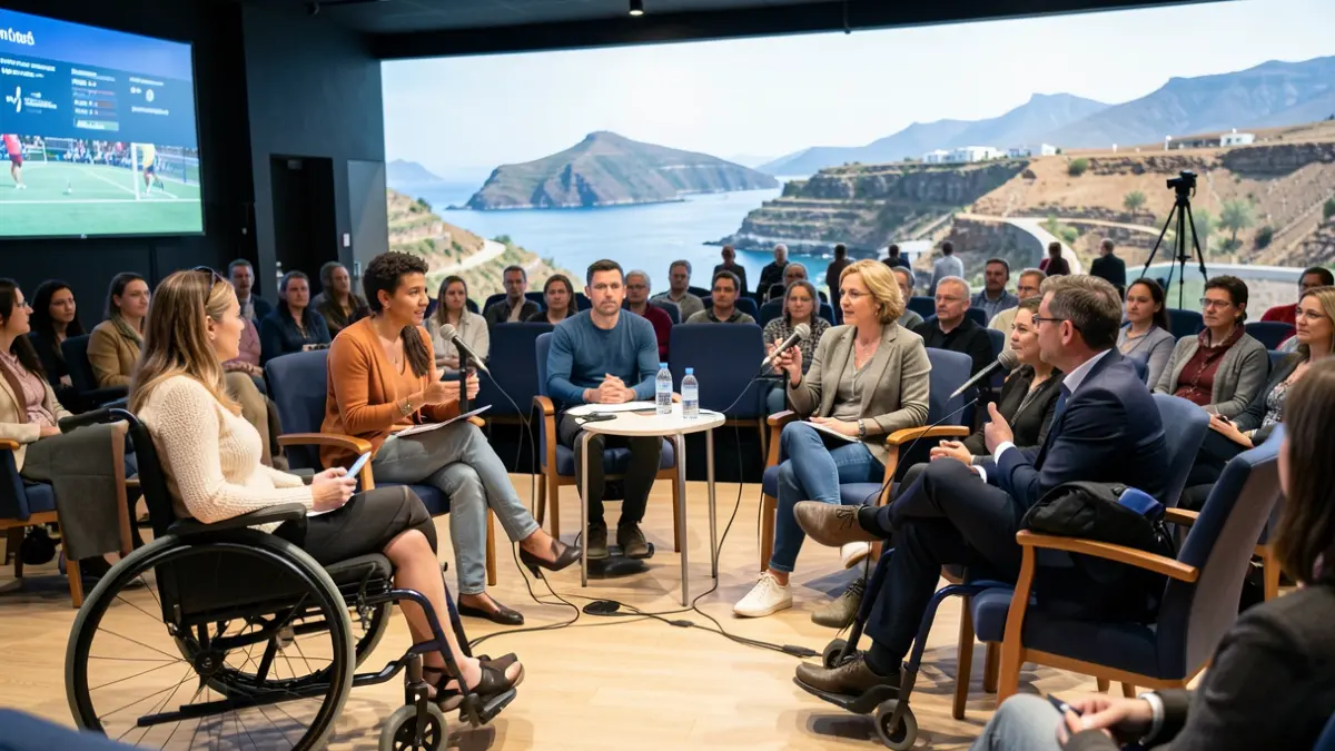 Image of a panel discussion on technology and inclusive sports in Fuerteventura.