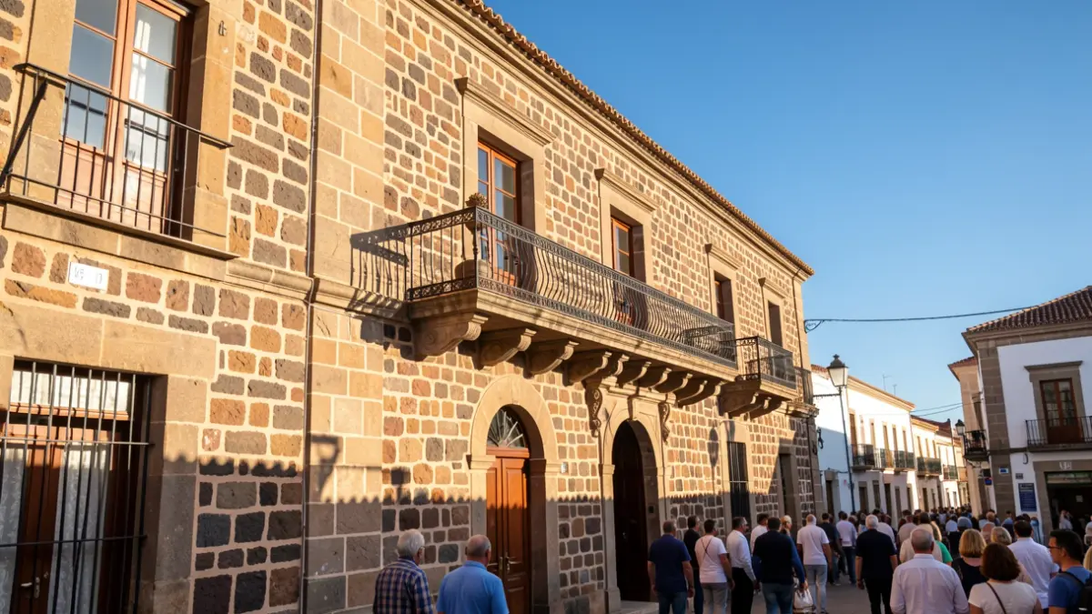 Imagen genérica de la fachada de un ayuntamiento canario con balcón y barandillas de hierro, bajo la luz del sol de la tarde.