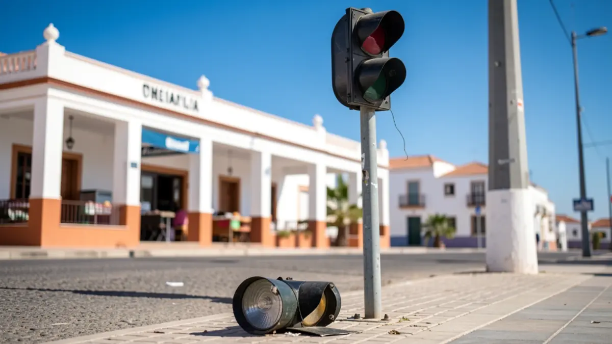 Semáforo dañado en Telde junto al Mercado Municipal.
