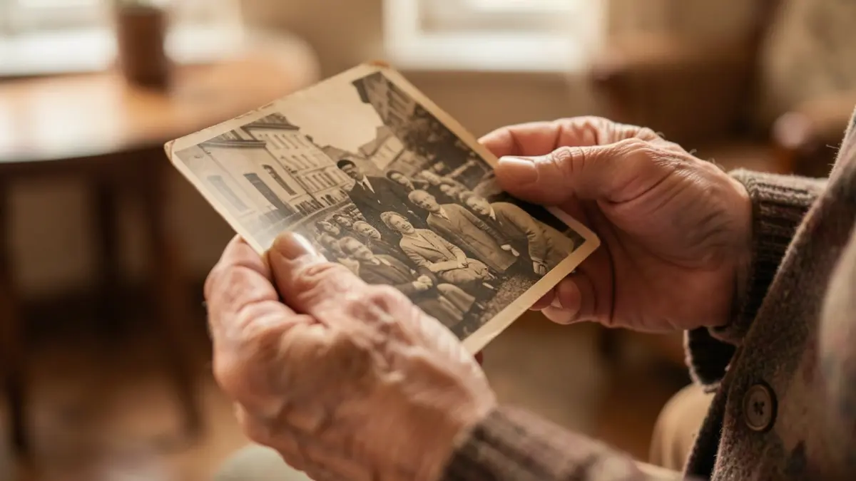 Generic image of elderly hands holding an old photograph, evoking shared memories and experiences.
