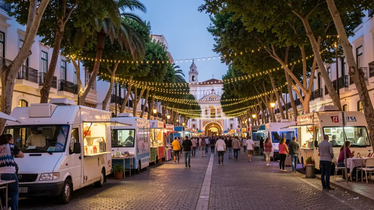 Food trucks set up on Ramblas Pedro Lezcano in Telde during the San Gregorio festivities.