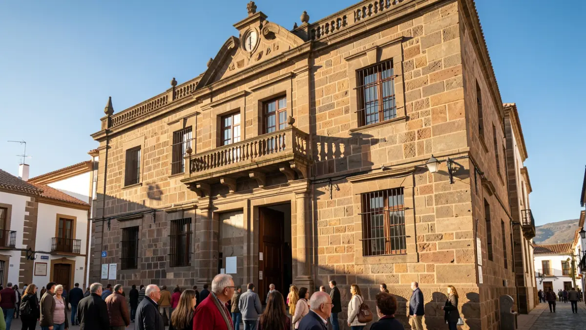 Imagen genérica de la fachada de un ayuntamiento canario con balcón y luz de tarde.