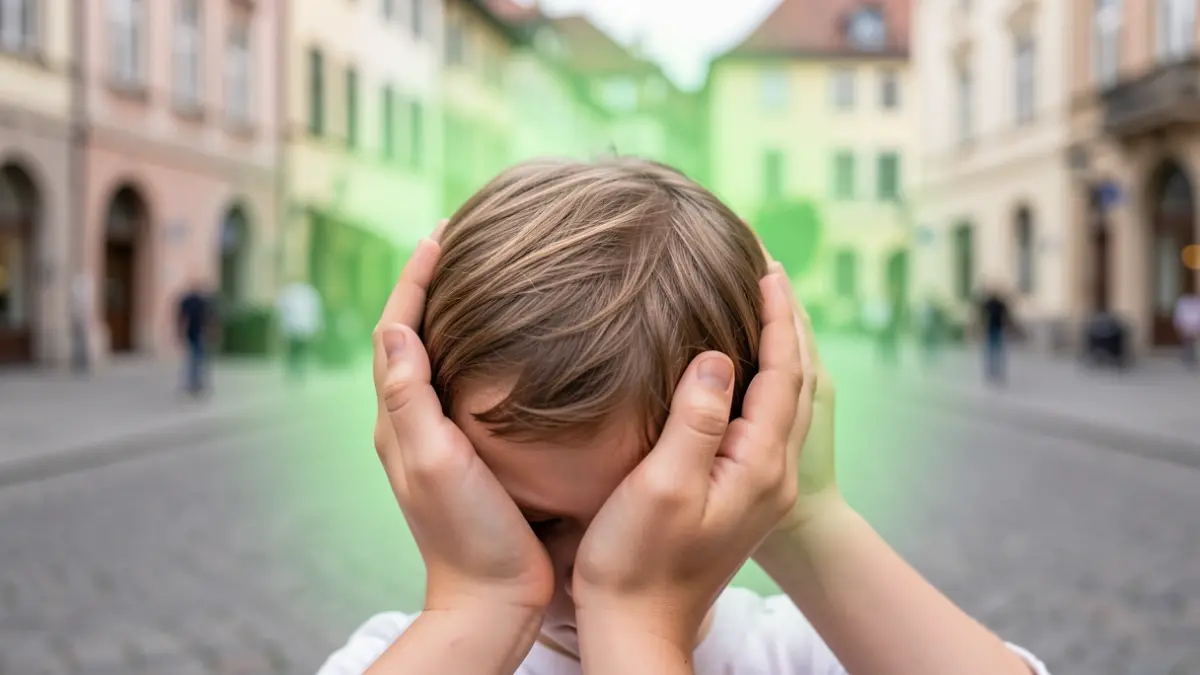 Symbolic image of cerebral palsy awareness with hands supporting a child and green light.