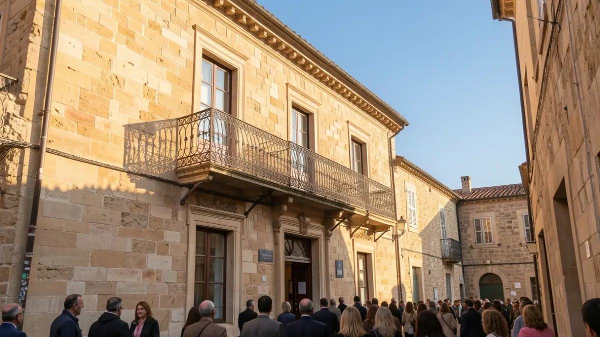 Facade of the Casa Condal in Telde with an iron balcony in the afternoon light.