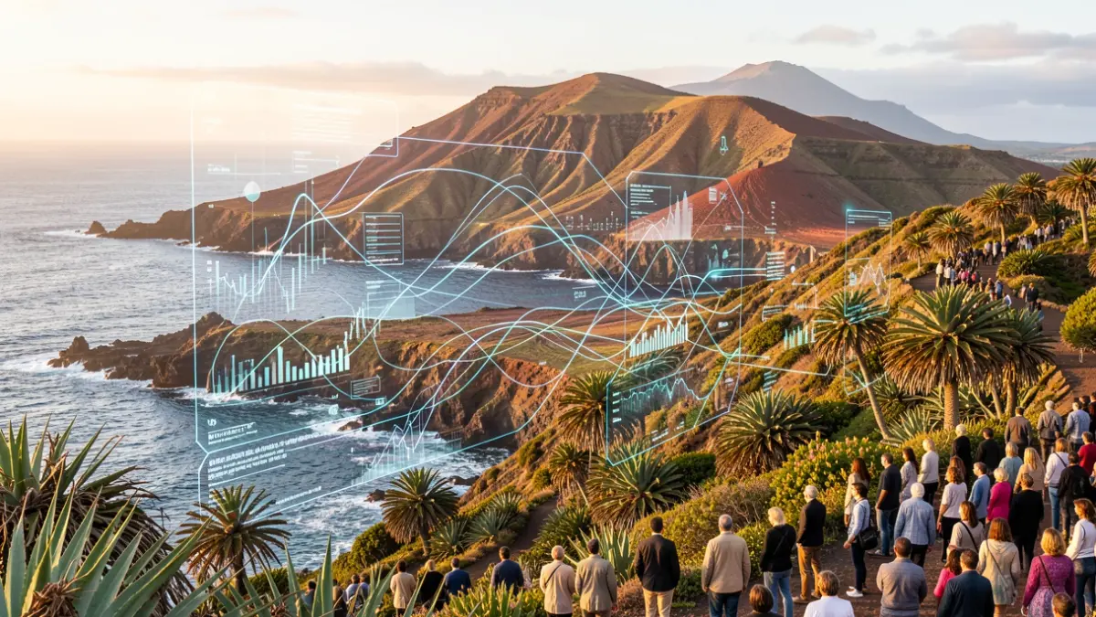 Imagen genérica de un paisaje de Canarias con elementos de transparencia digital.