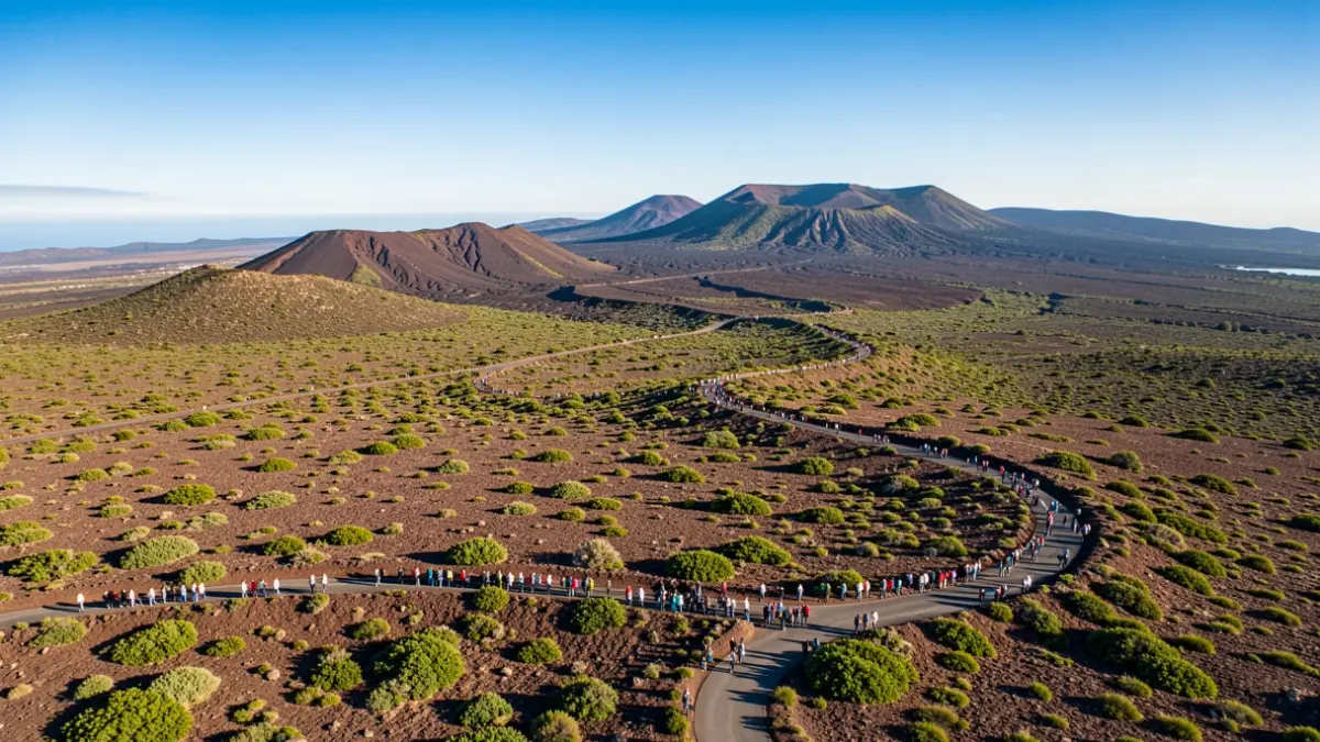 Imagen genérica de un paisaje volcánico de Canarias con vegetación y una carretera.