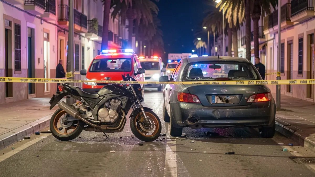 Generic image of a nighttime traffic accident in Las Palmas de Gran Canaria with police and emergency presence.