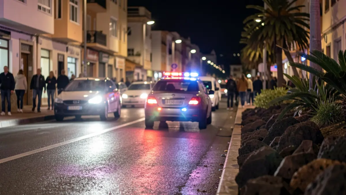 Generic image of emergency lights reflecting on wet asphalt at night in an urban street, with blurred buildings and streetlights in the background.