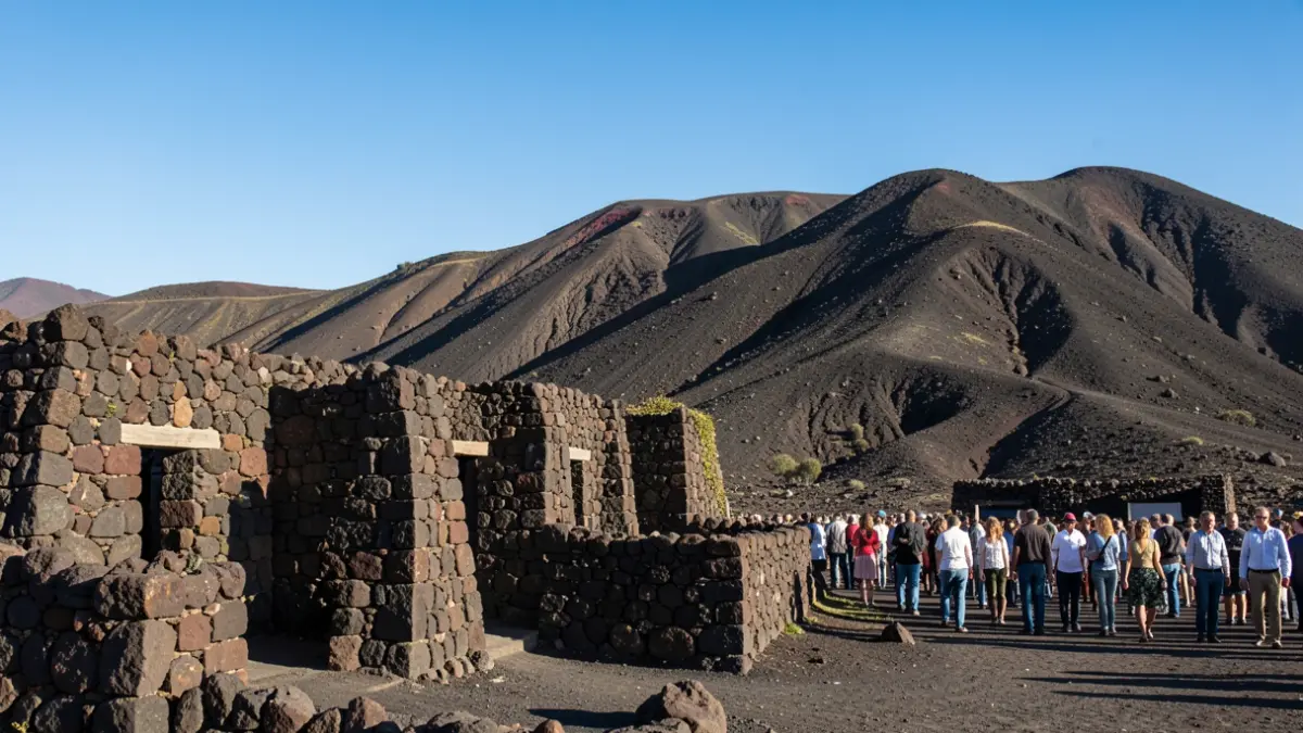 Generic image of traditional Canarian architecture in a volcanic landscape.