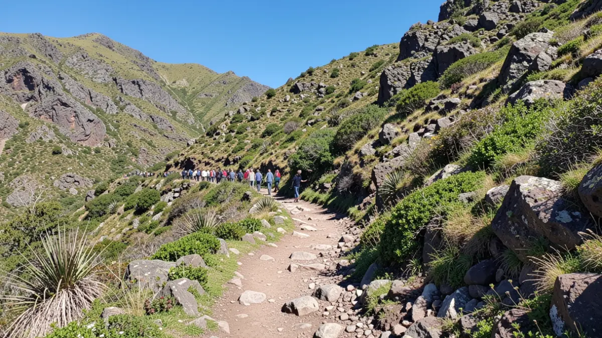 Generic image of a mountain trail in a natural setting with paths and vegetation.