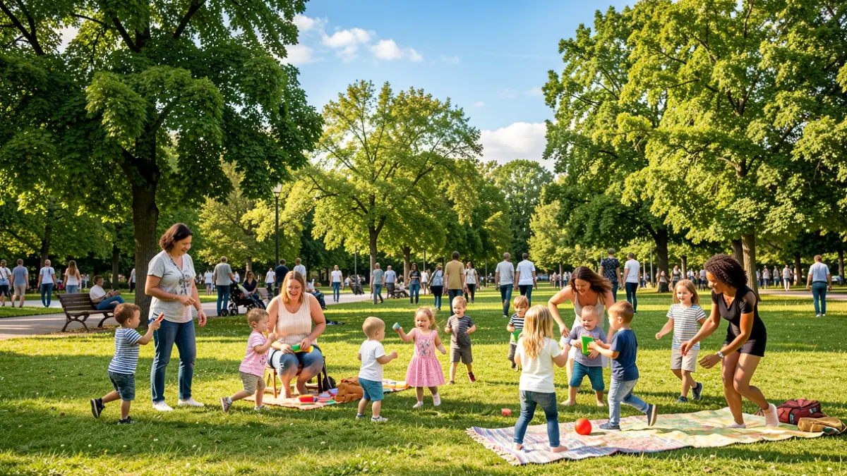 Generic image of families with young children participating in healthy leisure activities outdoors.