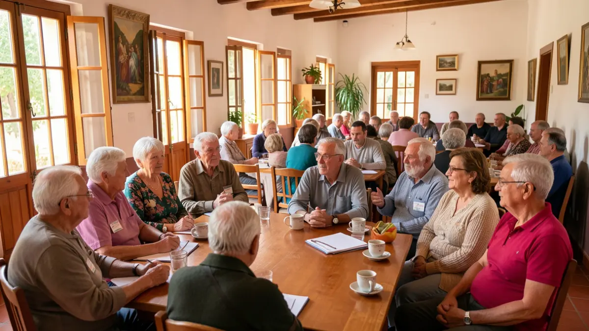 Imagen genérica de un grupo de personas mayores y profesionales en un centro comunitario.