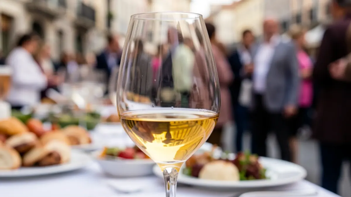 Glass of Gran Canaria wine at a gastronomic event.